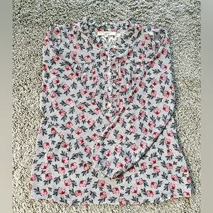 Loft light blue blouse with pink floral design
